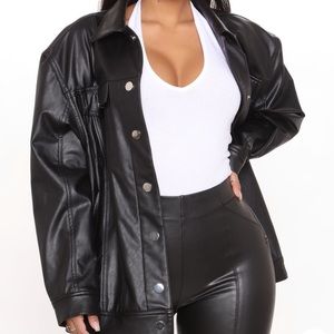 Fashion Nova Faux Leather Jacket - Black (XL)